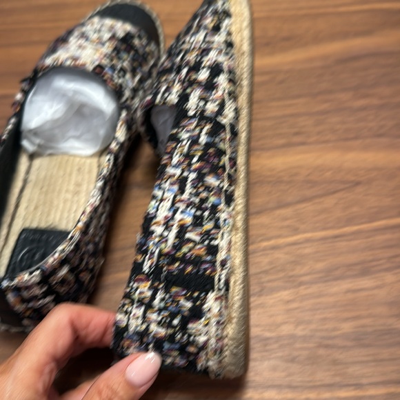 Tory Burch Black Leather Tweed Espadrille Shoes size 9.5 - Picture 8 of 12